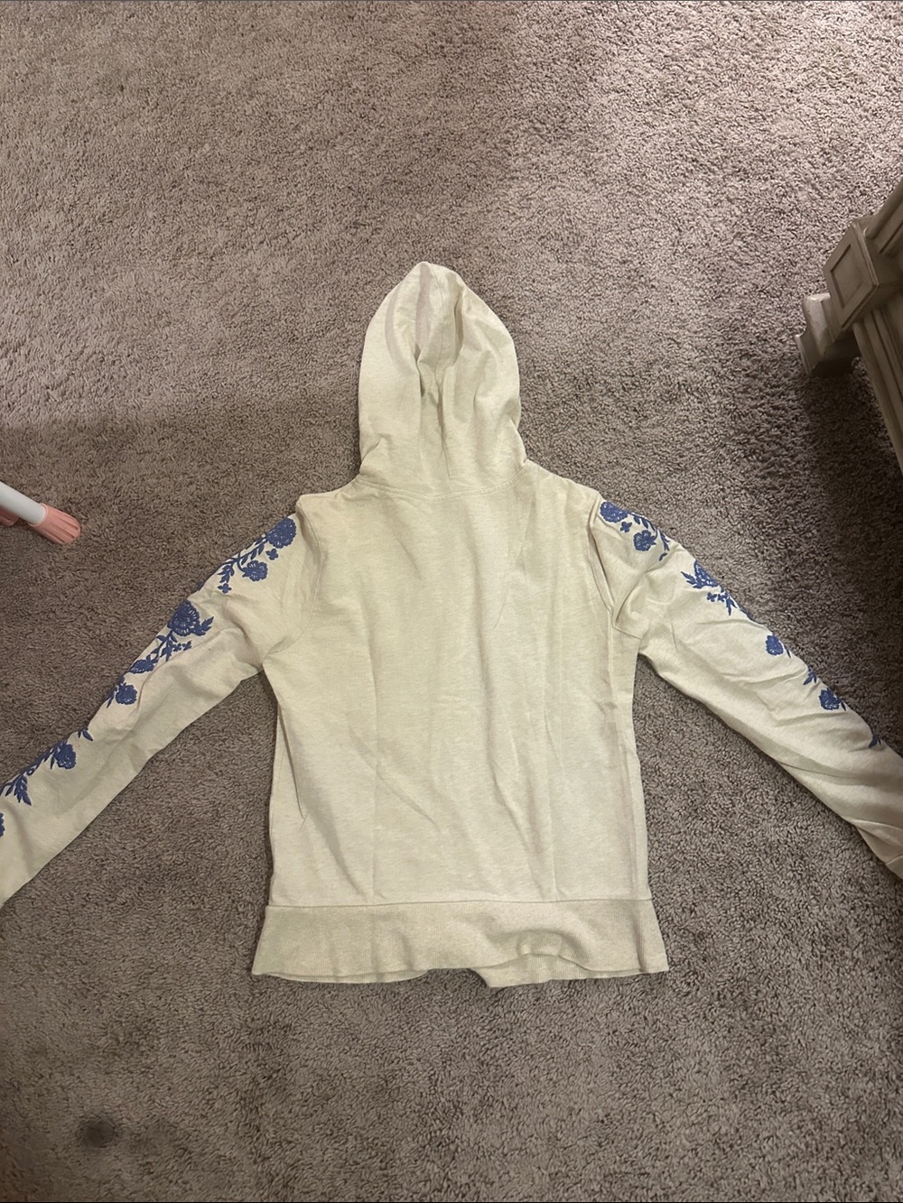 Free People Cream Zip Hoodie with Blue Floral Embroidery - Picture 4 of 5